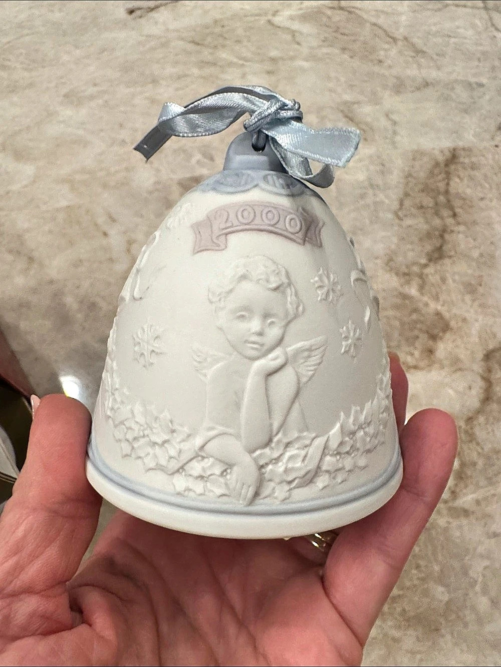 Lladró 2000 Annual Christmas Bell Ornament White & Silver